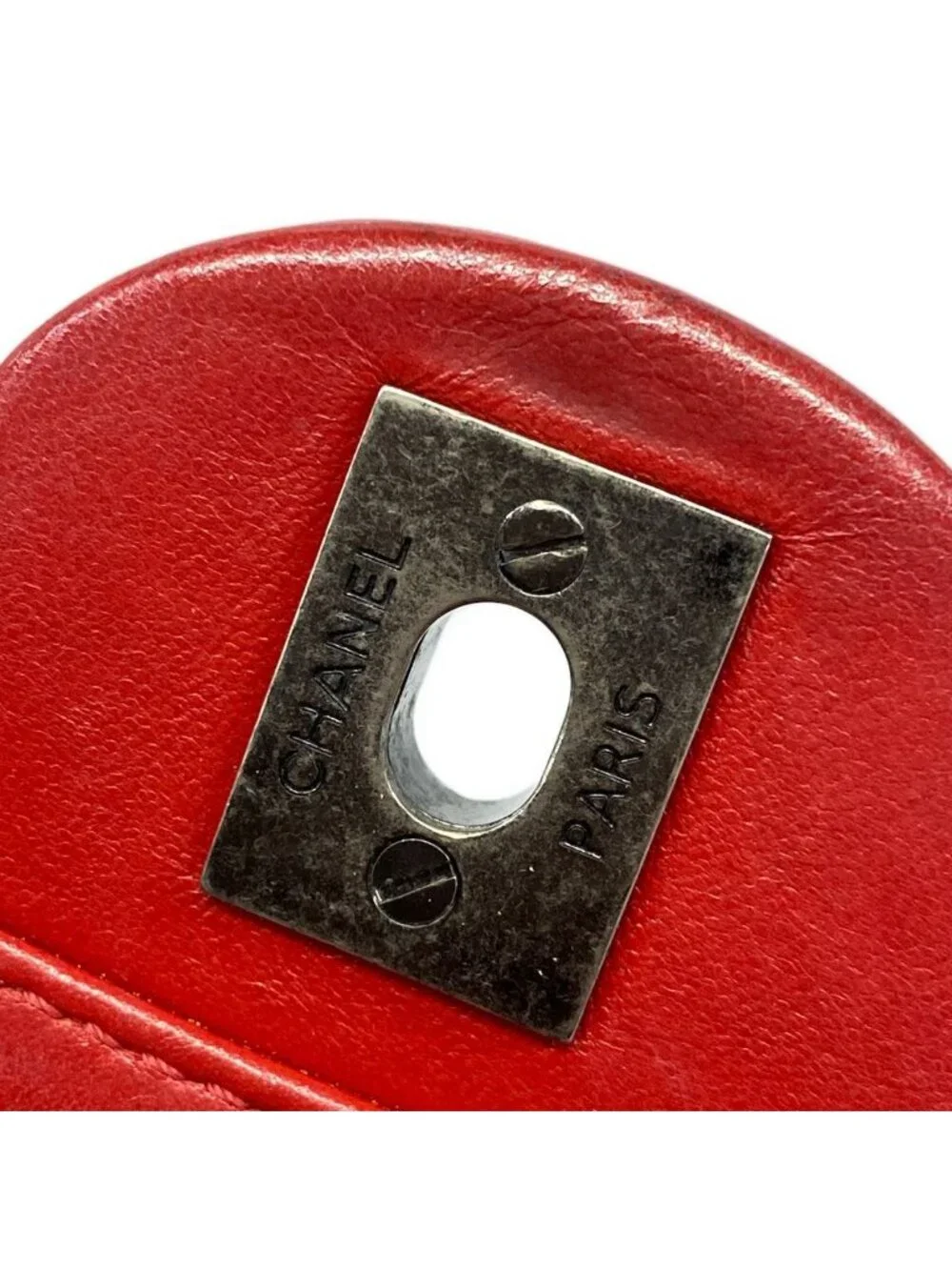 Chanel Shoulder Bag Quilted Red Silver Chain Lambskin